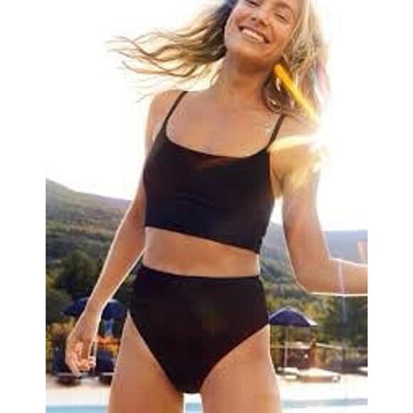 Aerie Scoop ribbed longline bralette bikini top Size small Black - Picture 6 of 6